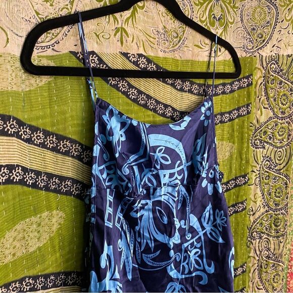 Rare Y2K Victoria’s Secret Silk Charmeuse Blue Print Slip Dress Size Medium - Picture 3 of 12